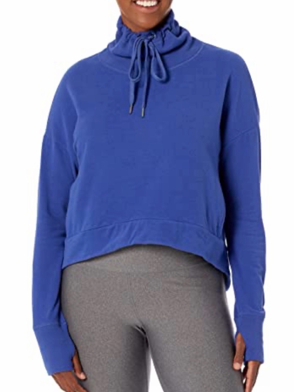 EUC Sweaty Betty Cobalt Funnel-Neck Harmonise Luxe Fleece Sweatshirt